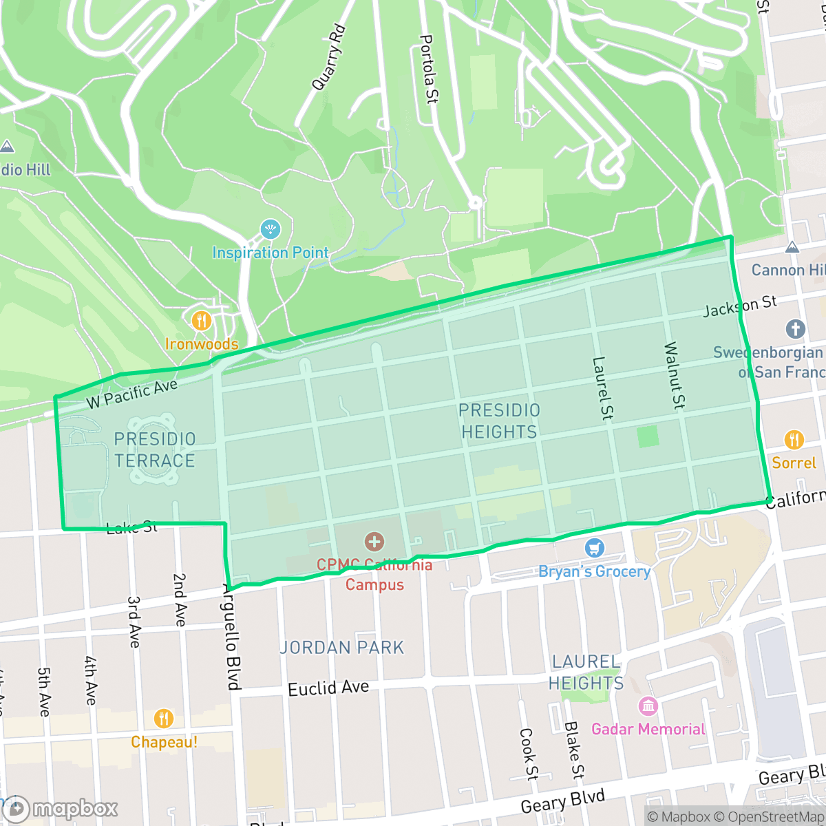 Map showing the location of Presidio Heights, San Francisco, CA