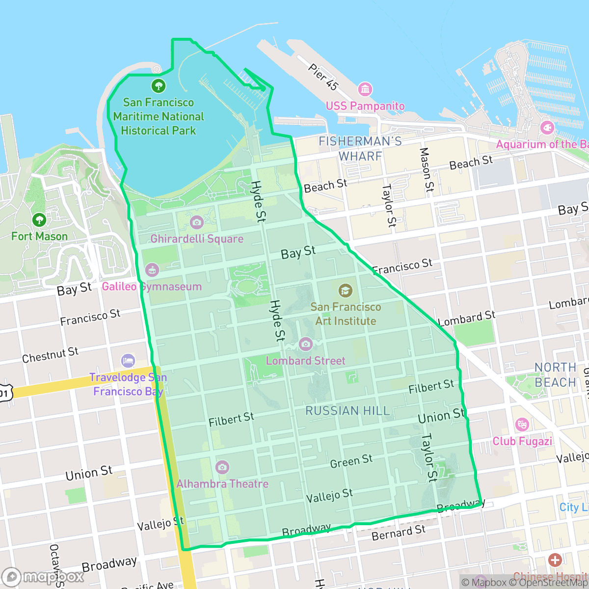 Map showing the location of Russian Hill, San Francisco, CA