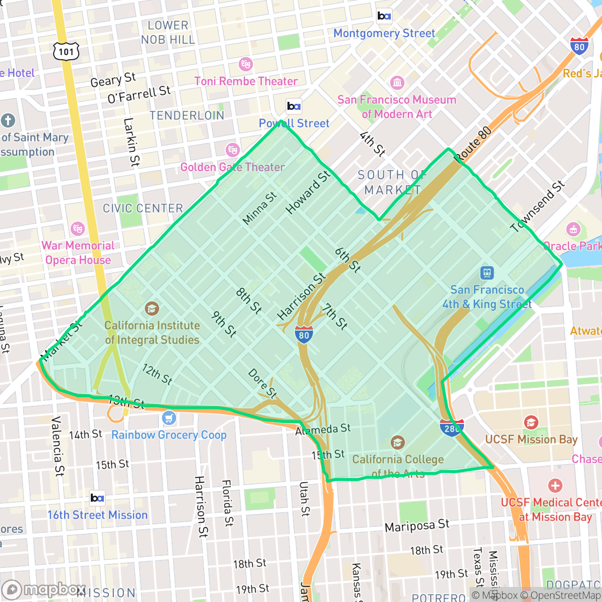 Map showing the location of South of Market, San Francisco, CA