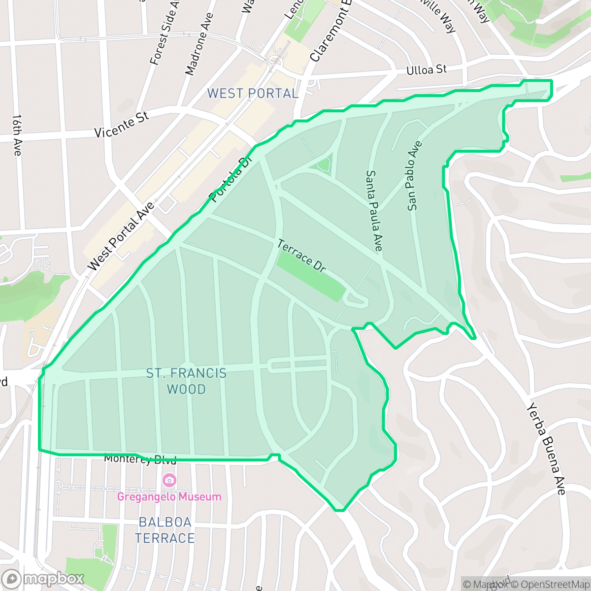 Map showing the location of St. Francis Wood, San Francisco, CA