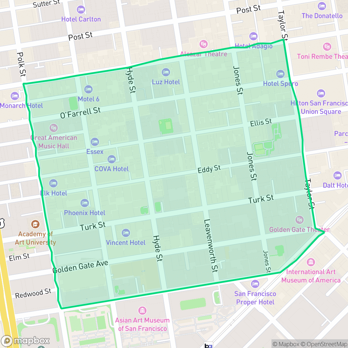 Map showing the location of Tenderloin, San Francisco, CA