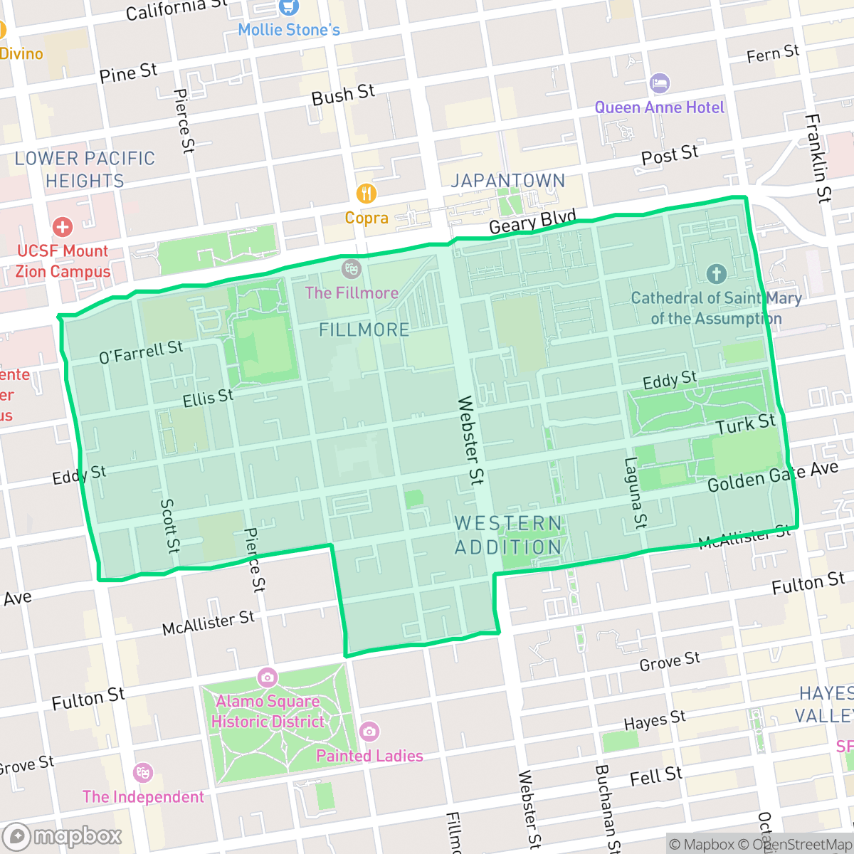 Map showing the location of Western Addition, San Francisco, CA