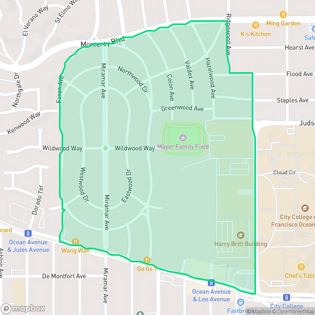 Map showing the location of Westwood Park, San Francisco, CA
