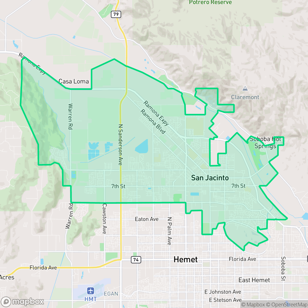 Map showing the location of San Jacinto, CA — coverage area