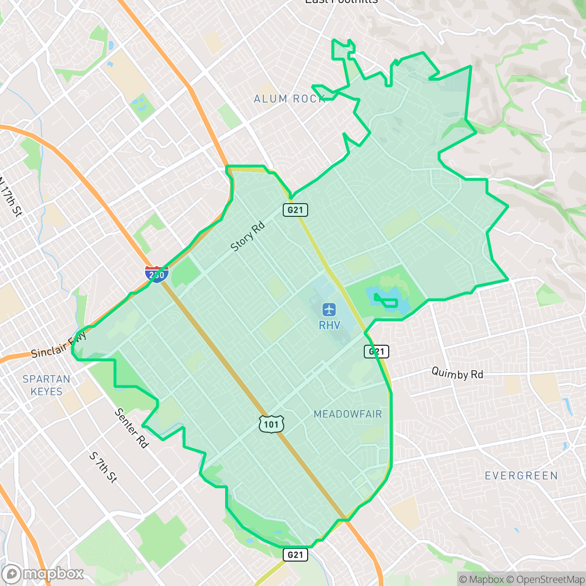 Map showing the location of East San Jose, San Jose, CA