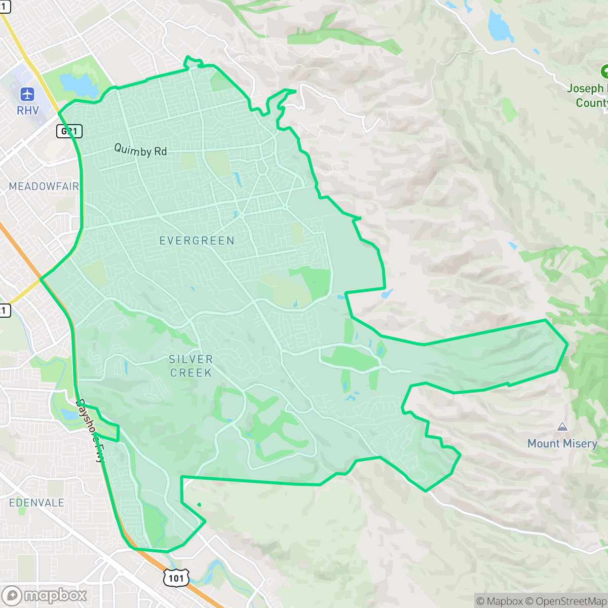 Map showing the location of Evergreen, San Jose, CA