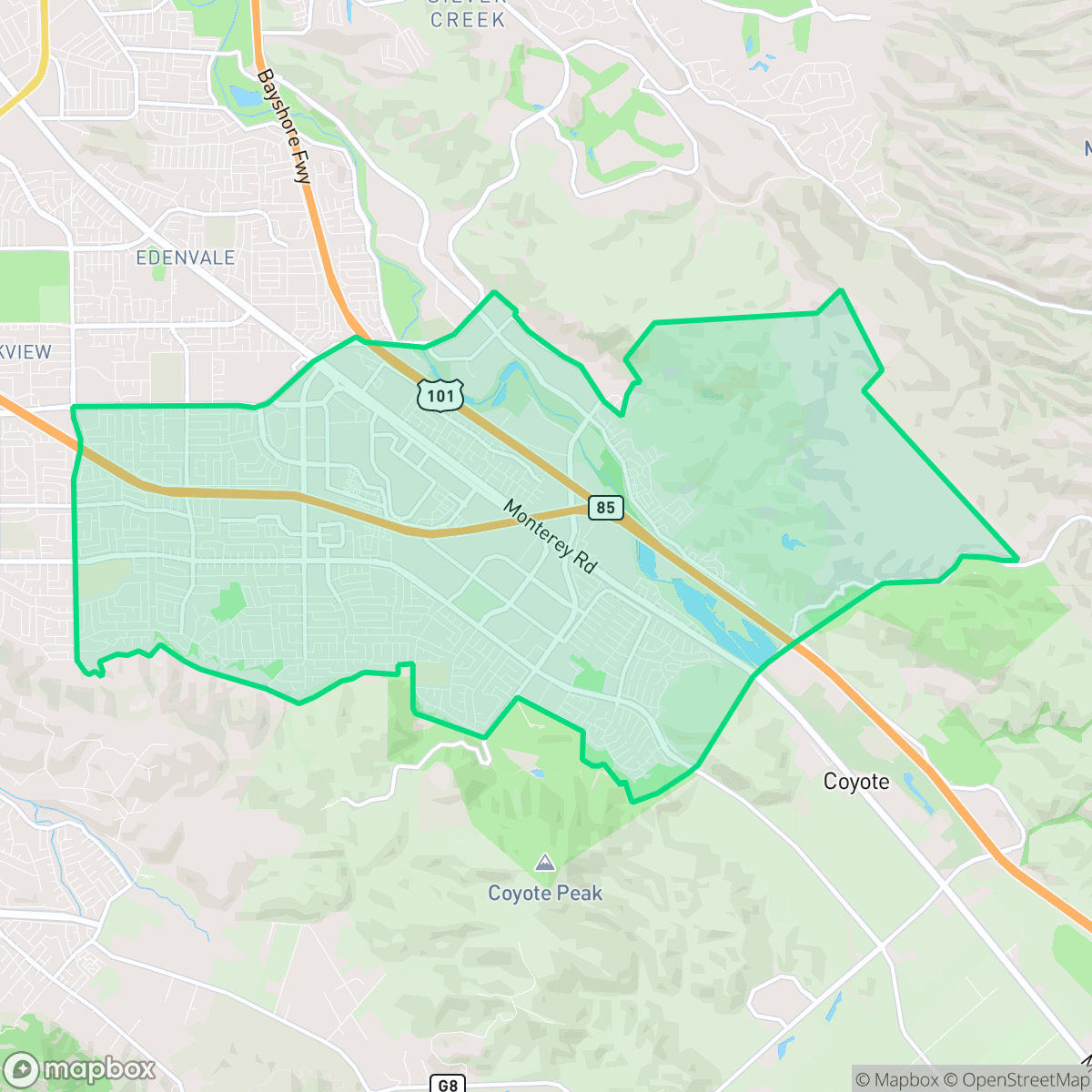 Map showing the location of Santa Teresa, San Jose, CA