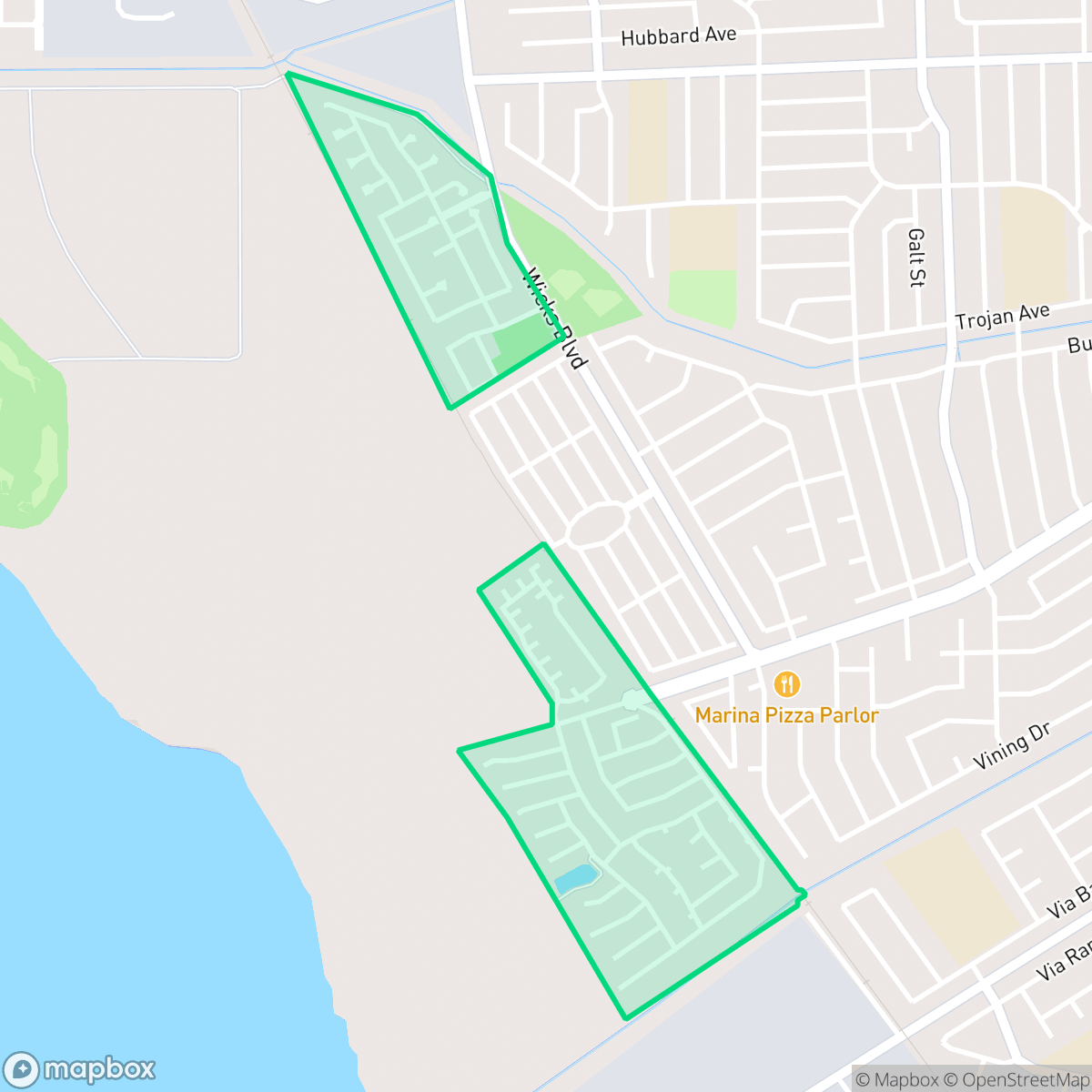 Map showing the location of Heron Bay-Marina Vista, San Leandro, CA