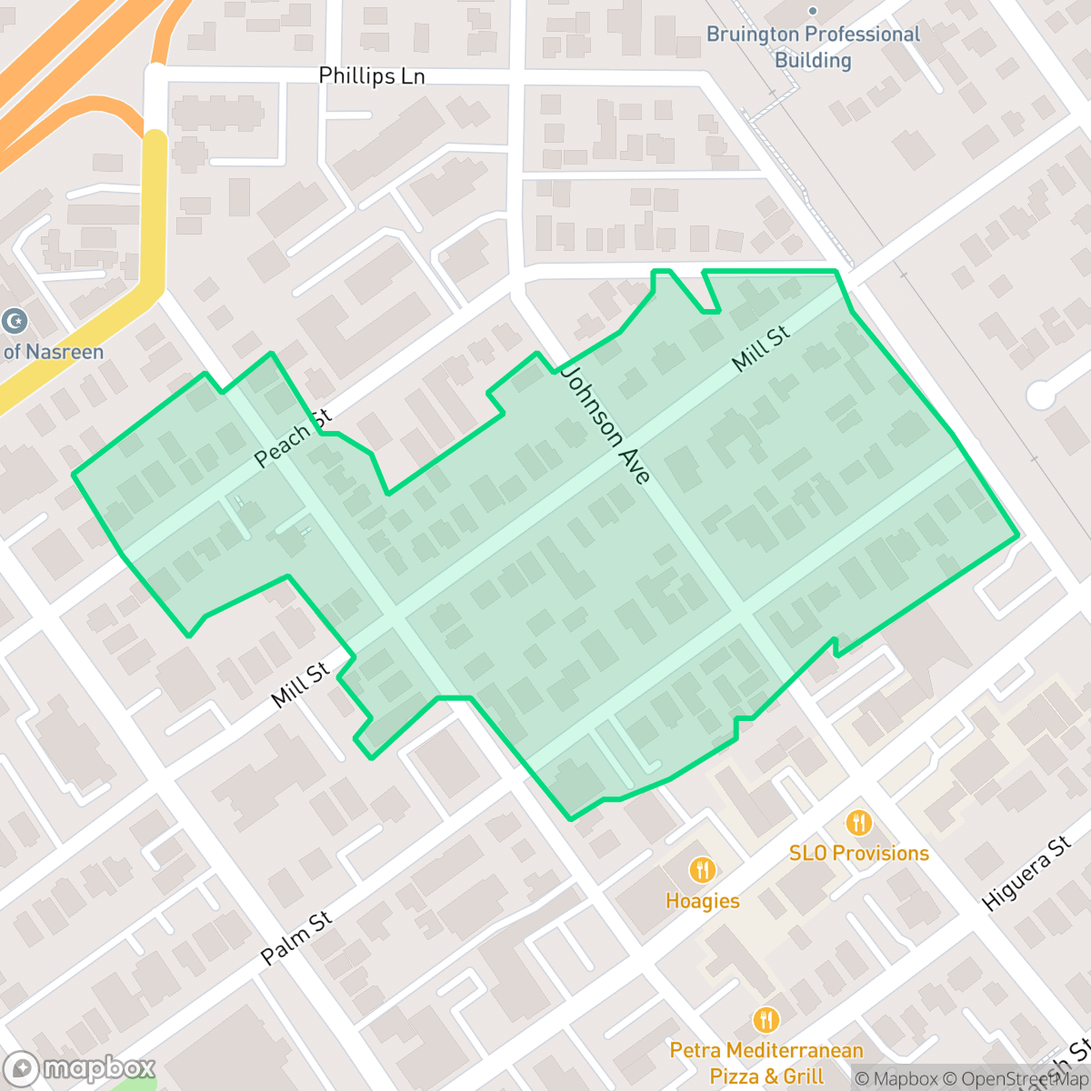 Map showing the location of Mill Street District, San Luis Obispo, CA