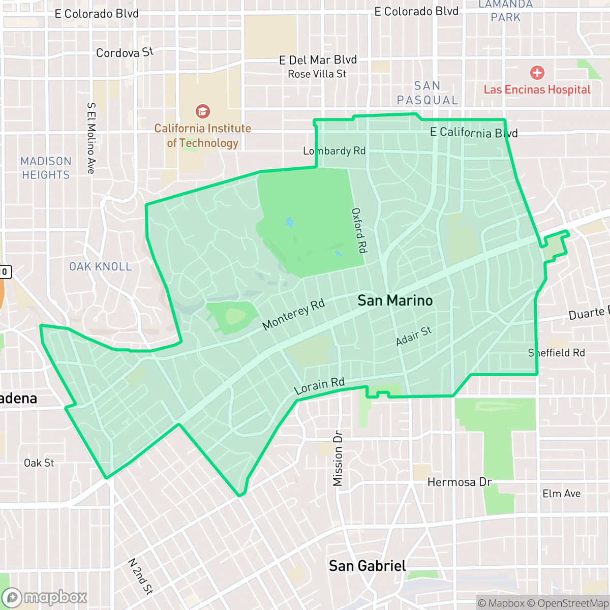 Map showing the location of San Marino, CA — coverage area