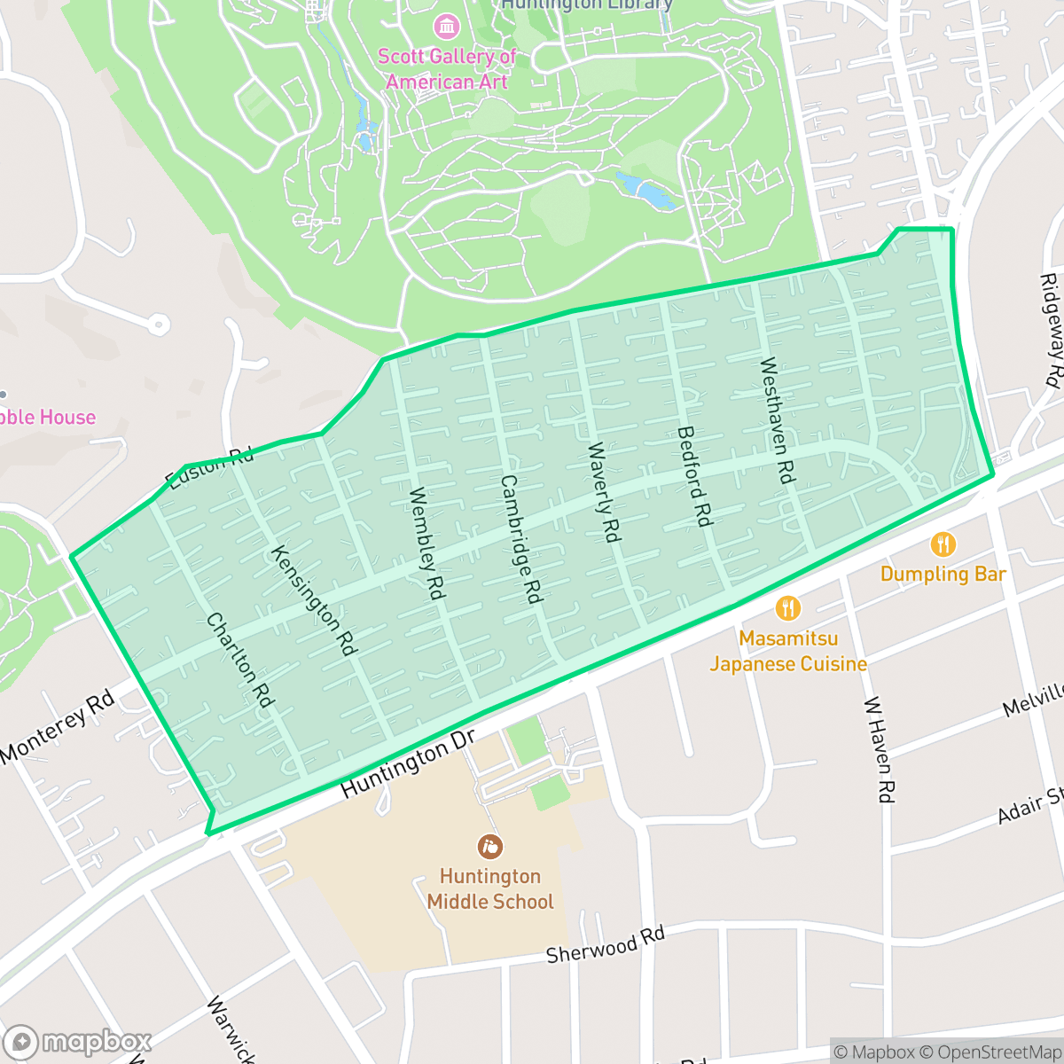 Map showing the location of Library District, San Marino, CA