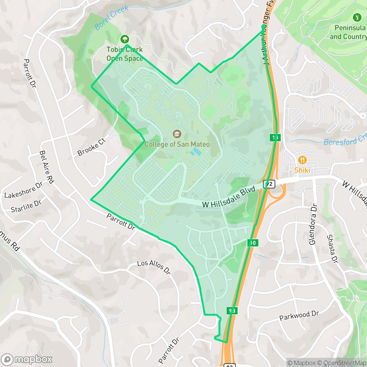 Map showing the location of College Heights, San Mateo, CA