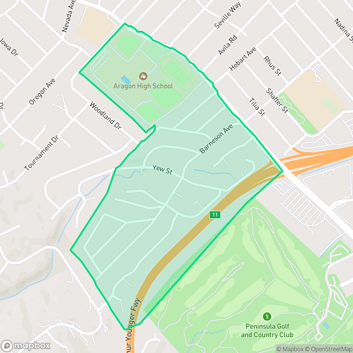 Map showing the location of Foothill Terrace, San Mateo, CA