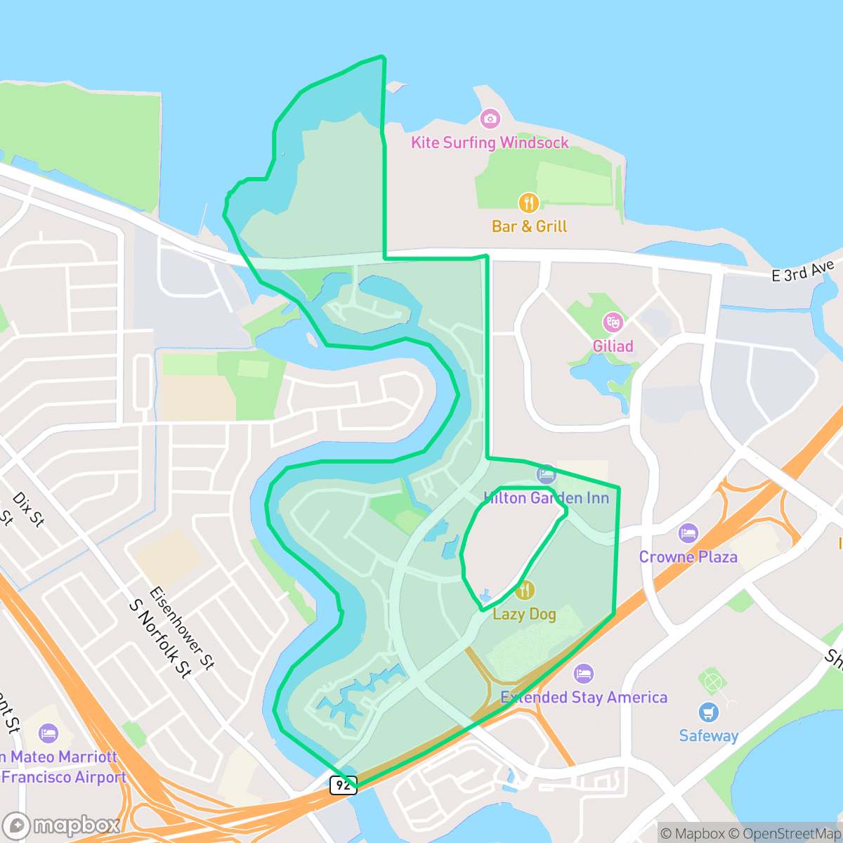 Map showing the location of Mariners Island, San Mateo, CA