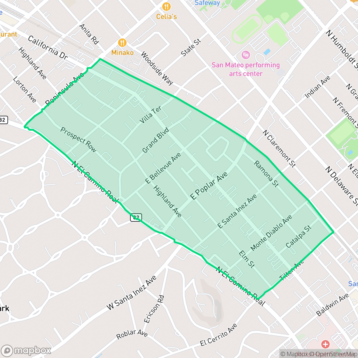 Map showing the location of San Mateo Heights, San Mateo, CA