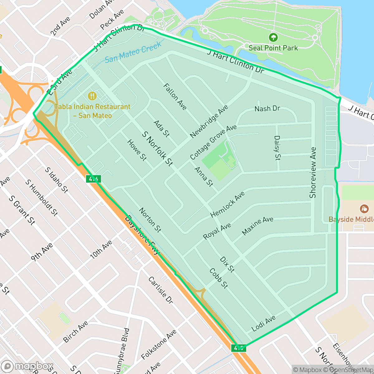 Map showing the location of South Shoreview, San Mateo, CA