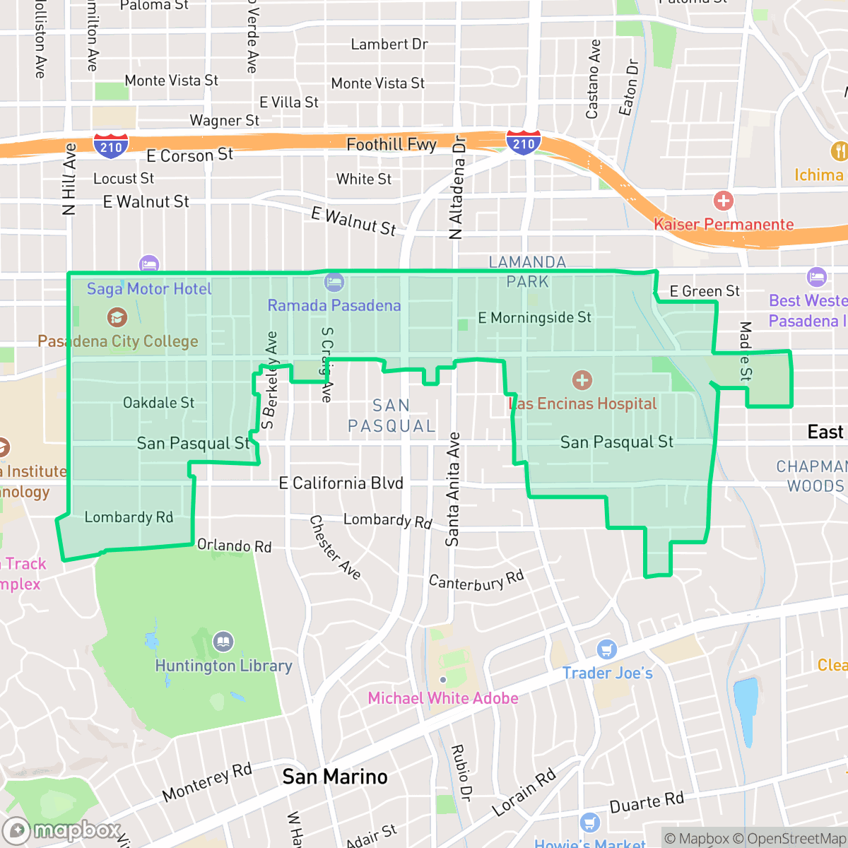 Map showing the location of South East, San Pasqual, CA