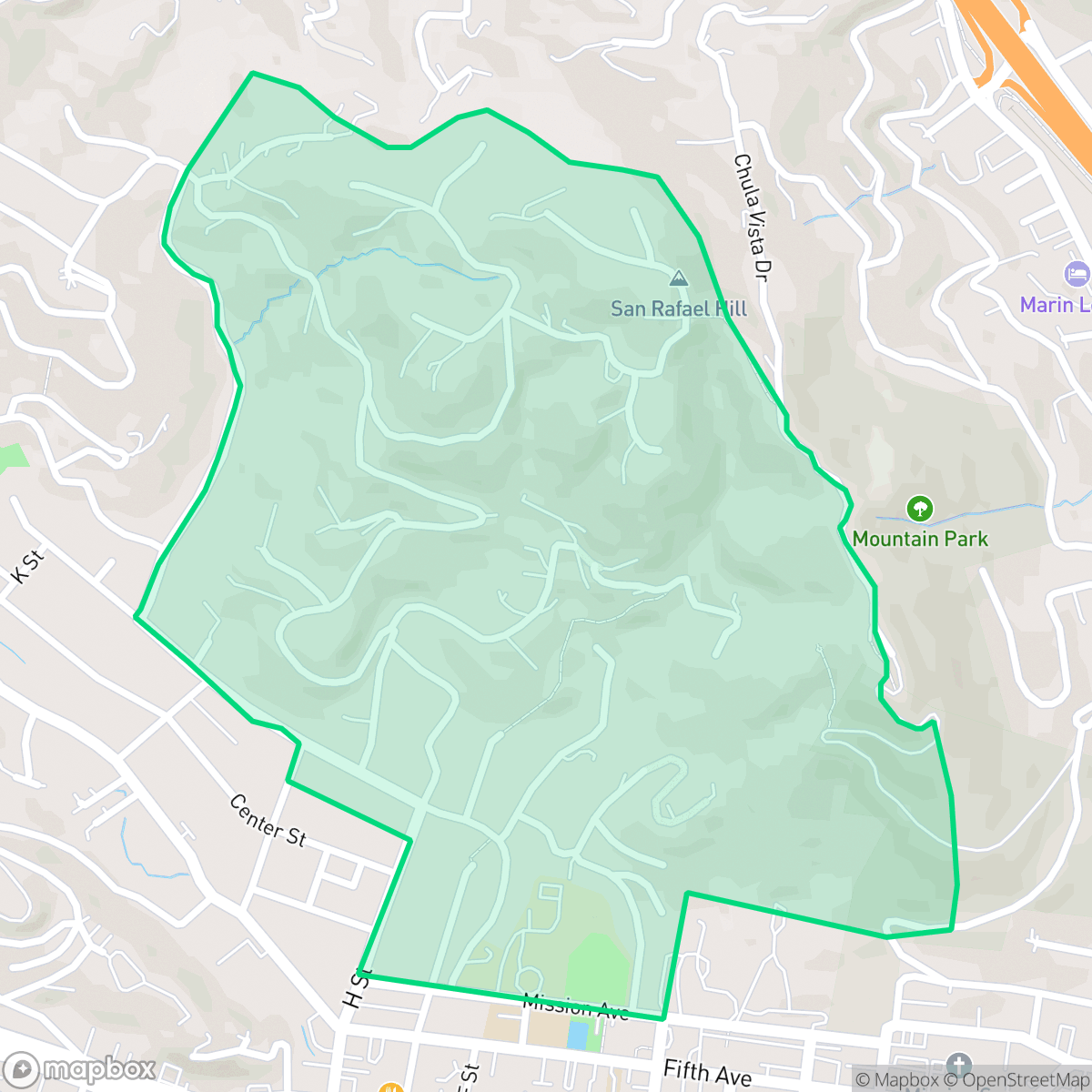 Map showing the location of Fairhills, San Rafael, CA