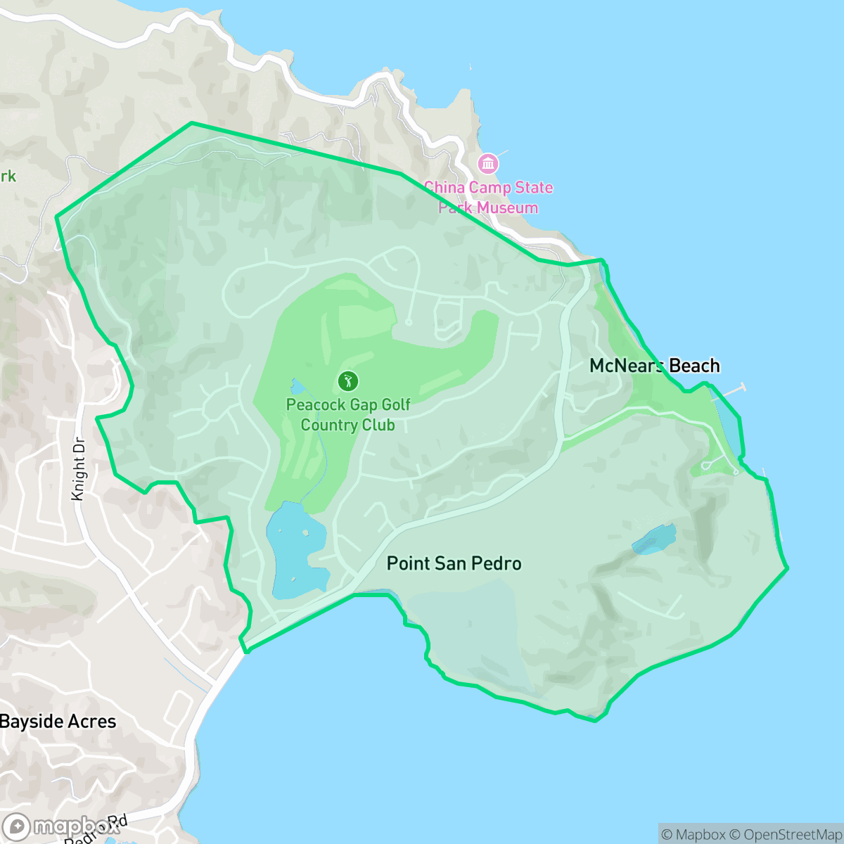Map showing the location of Peacock Gap, San Rafael, CA