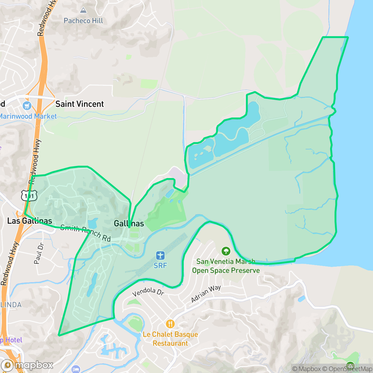 Map showing the location of Smith Ranch, San Rafael, CA