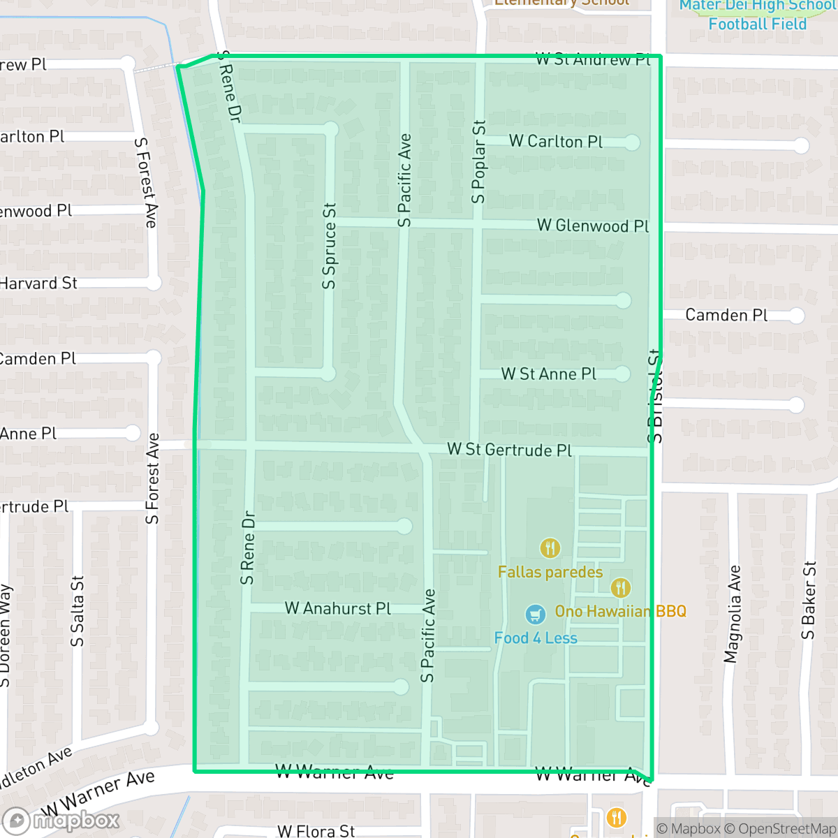 Map showing the location of Bristol-Warner, Santa Ana, CA