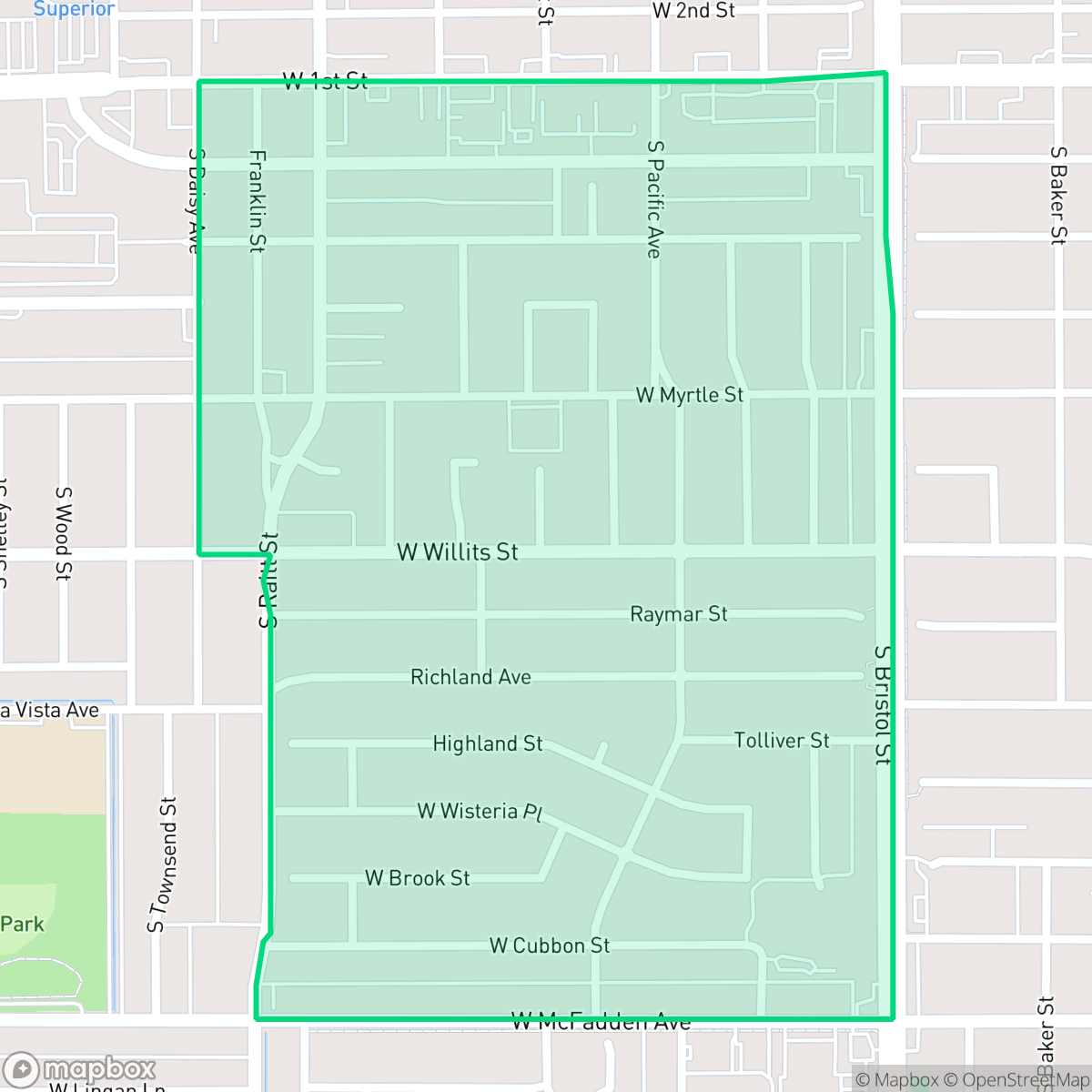 Map showing the location of Central City, Santa Ana, CA