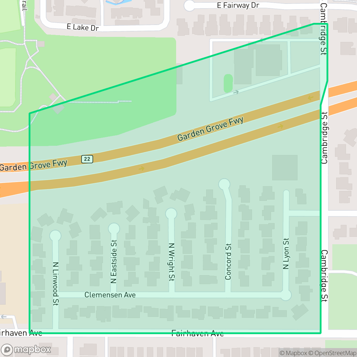 Map showing the location of Fairbridge Square, Santa Ana, CA