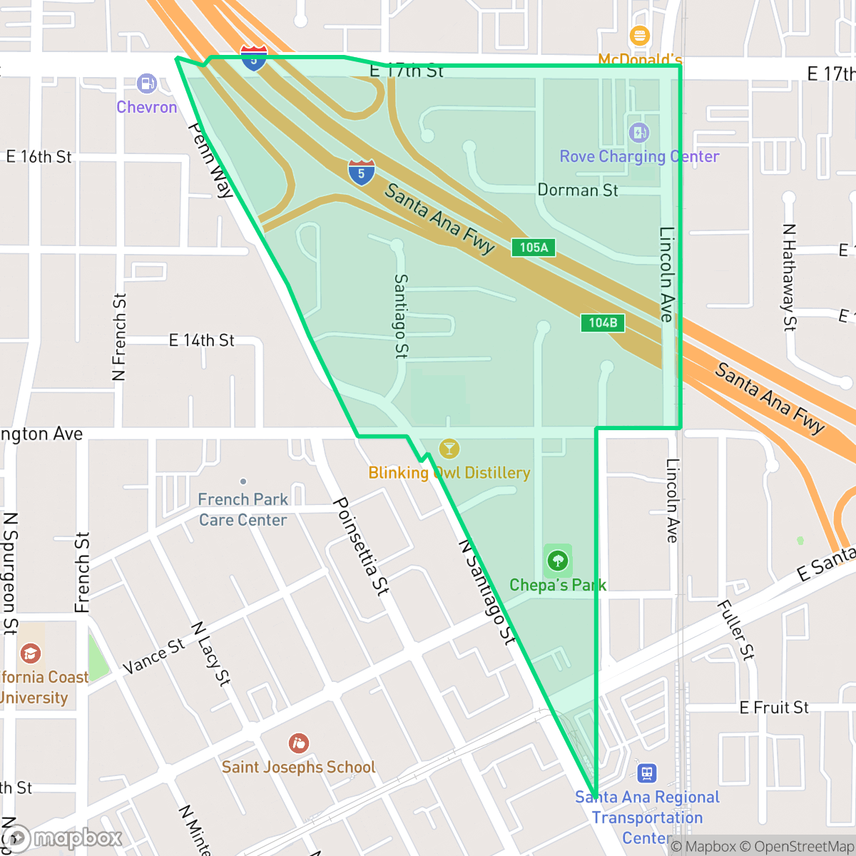 Map showing the location of Logan, Santa Ana, CA