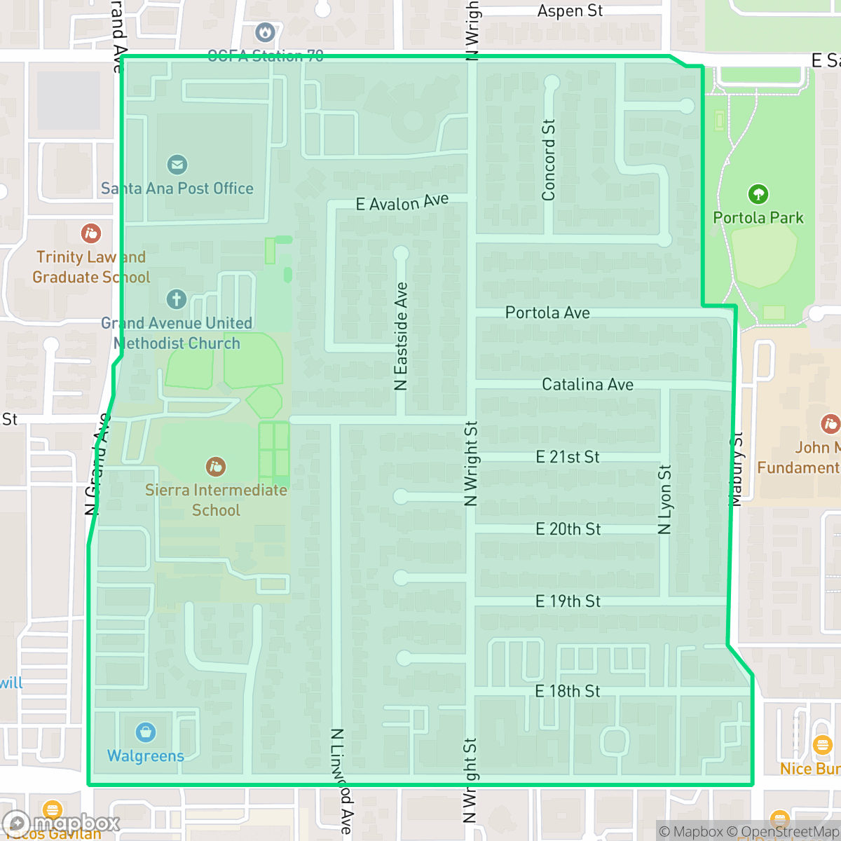 Map showing the location of Portola Park, Santa Ana, CA