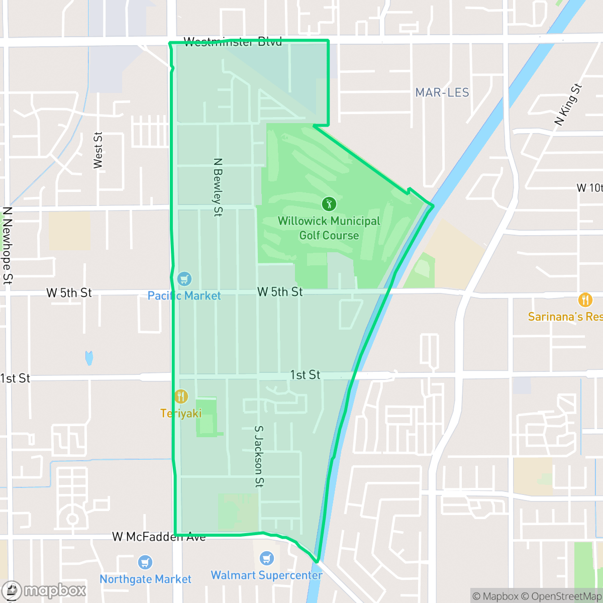 Map showing the location of Santa Anita, Santa Ana, CA
