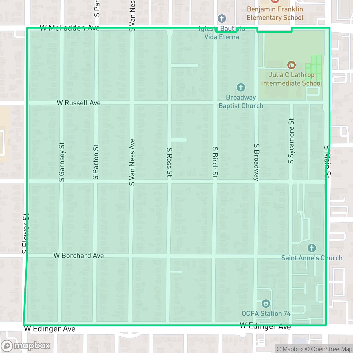 Map showing the location of Wilshire Square, Santa Ana, CA