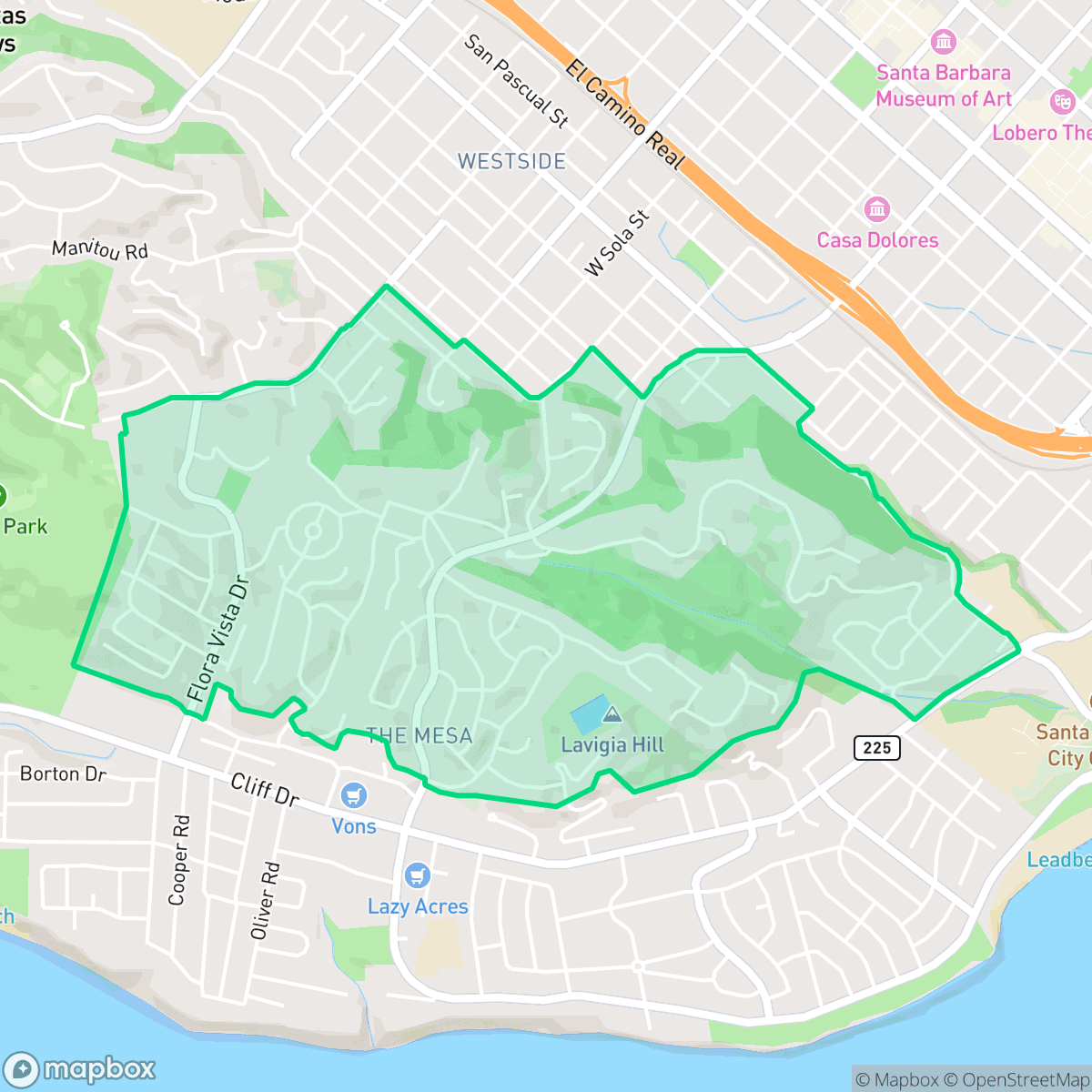 Map showing the location of Alta Mesa, Santa Barbara, CA