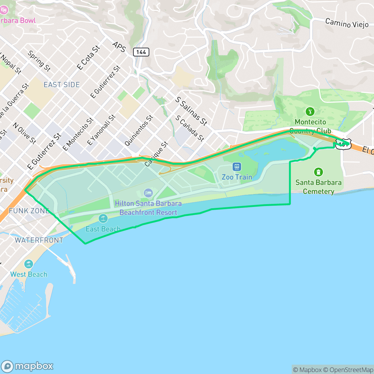 Map showing the location of East Beach, Santa Barbara, CA