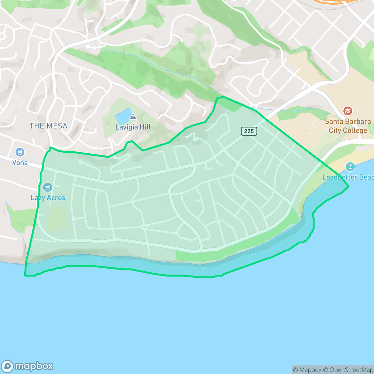 Map showing the location of East Mesa, Santa Barbara, CA