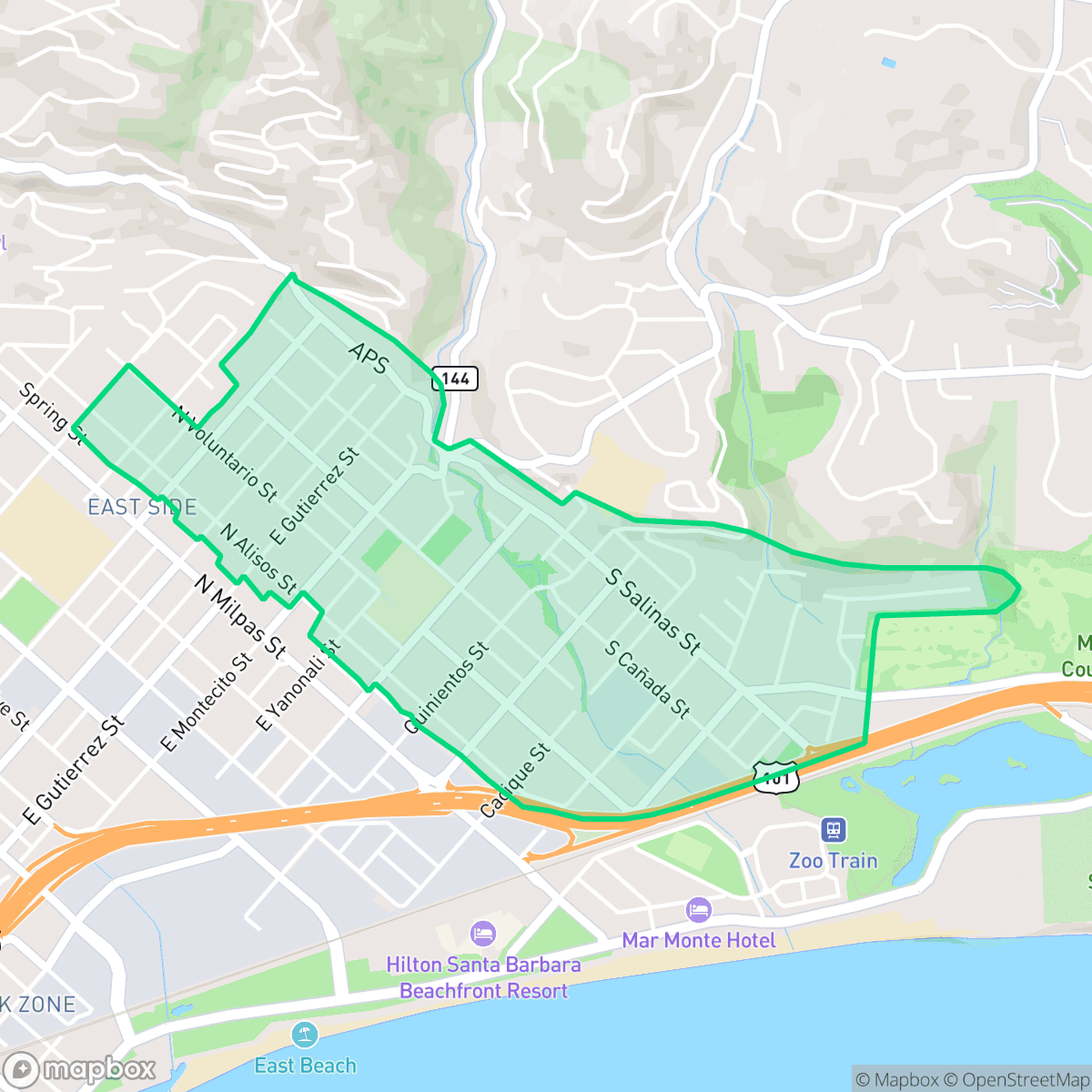 Map showing the location of Eastside, Santa Barbara, CA