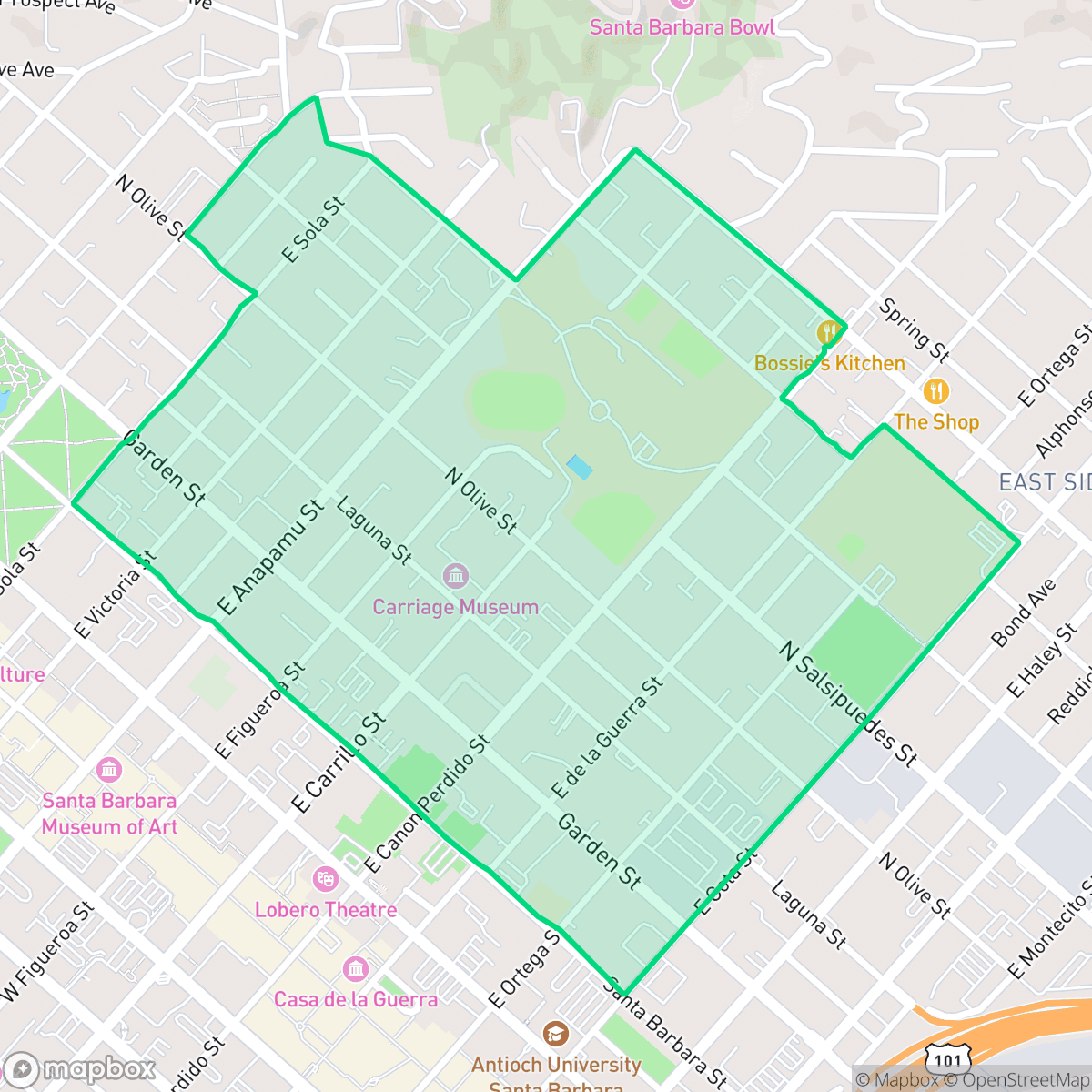 Map showing the location of Laguna, Santa Barbara, CA