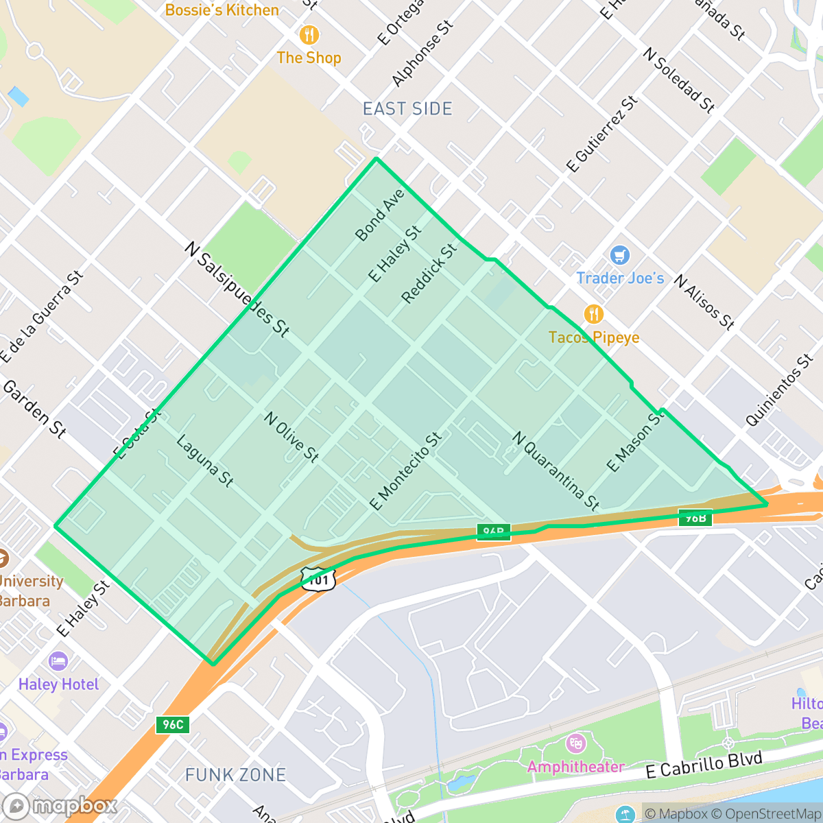 Map showing the location of Lower East, Santa Barbara, CA