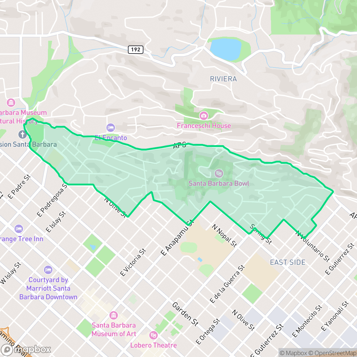 Map showing the location of Lower Riviera, Santa Barbara, CA