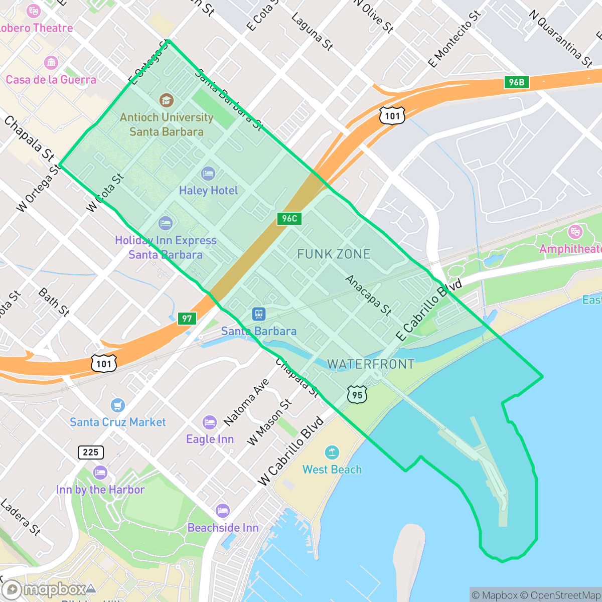 Map showing the location of Lower State, Santa Barbara, CA