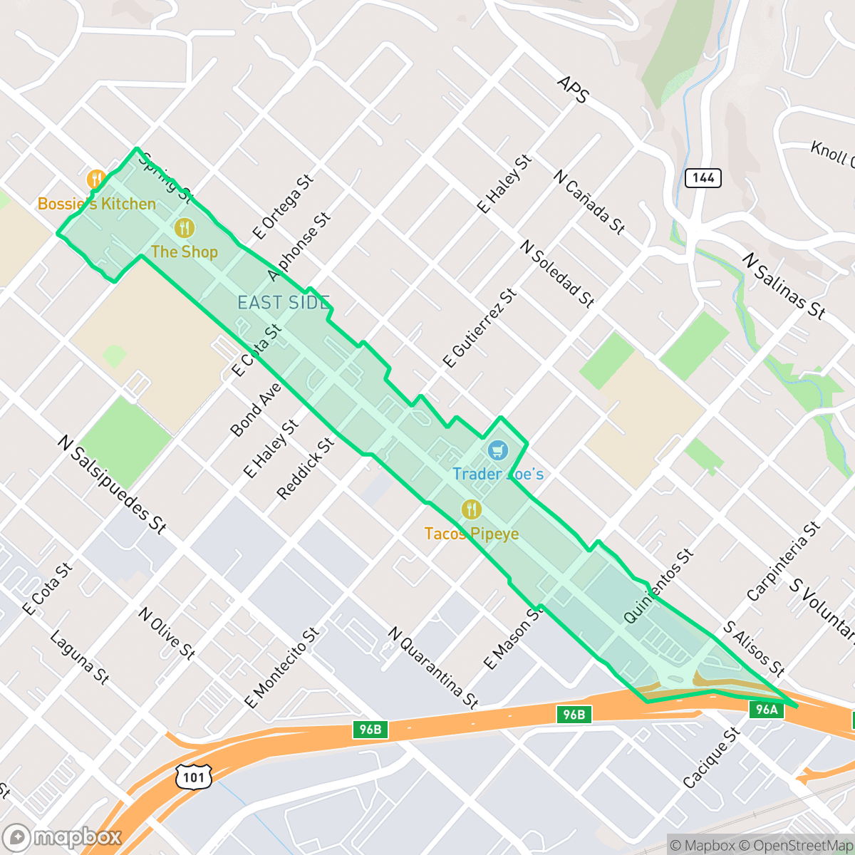 Map showing the location of Milpas, Santa Barbara, CA