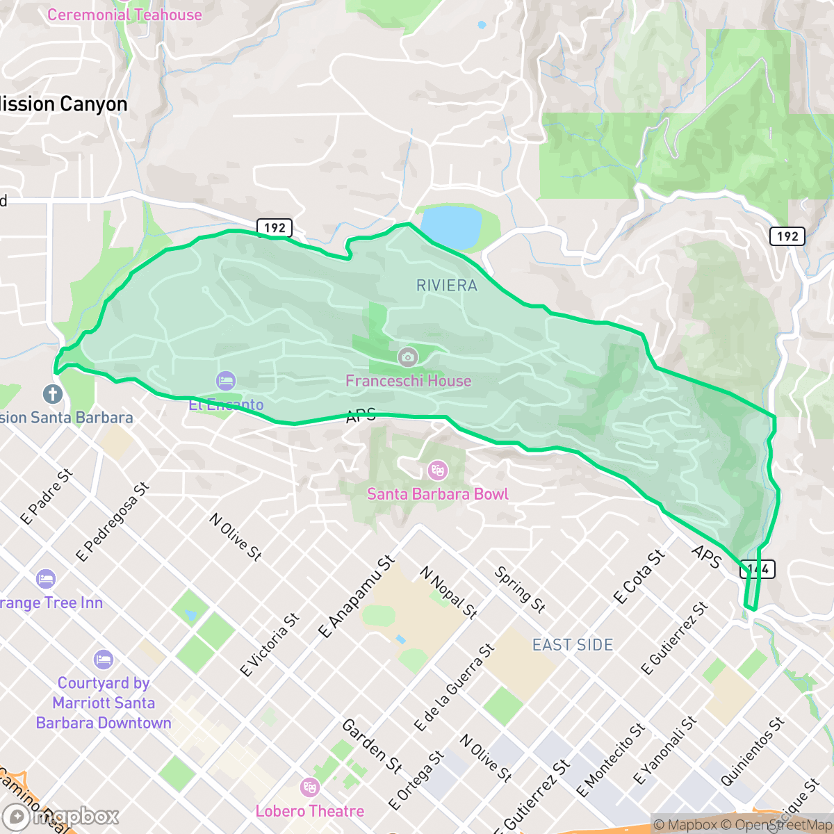 Map showing the location of Riviera, Santa Barbara, CA