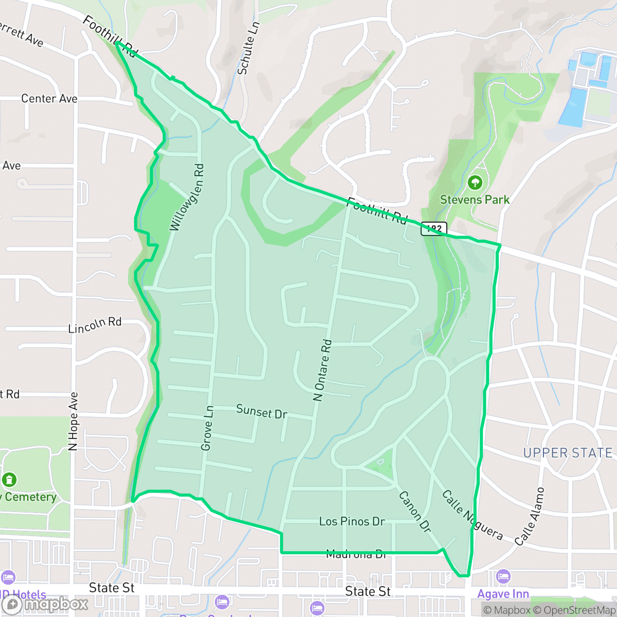 Map showing the location of San Roque, Santa Barbara, CA