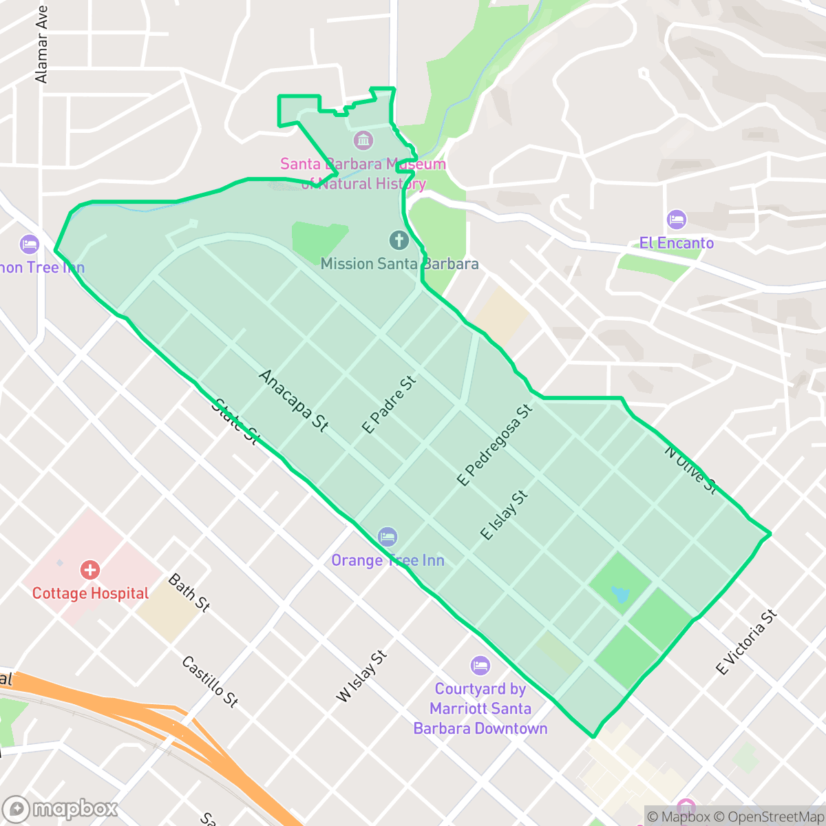 Map showing the location of Upper East, Santa Barbara, CA