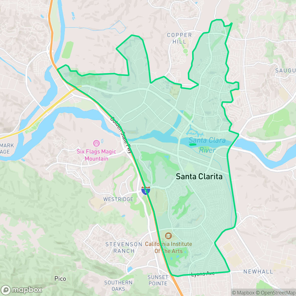 Map showing the location of Valencia, Santa Clarita, CA