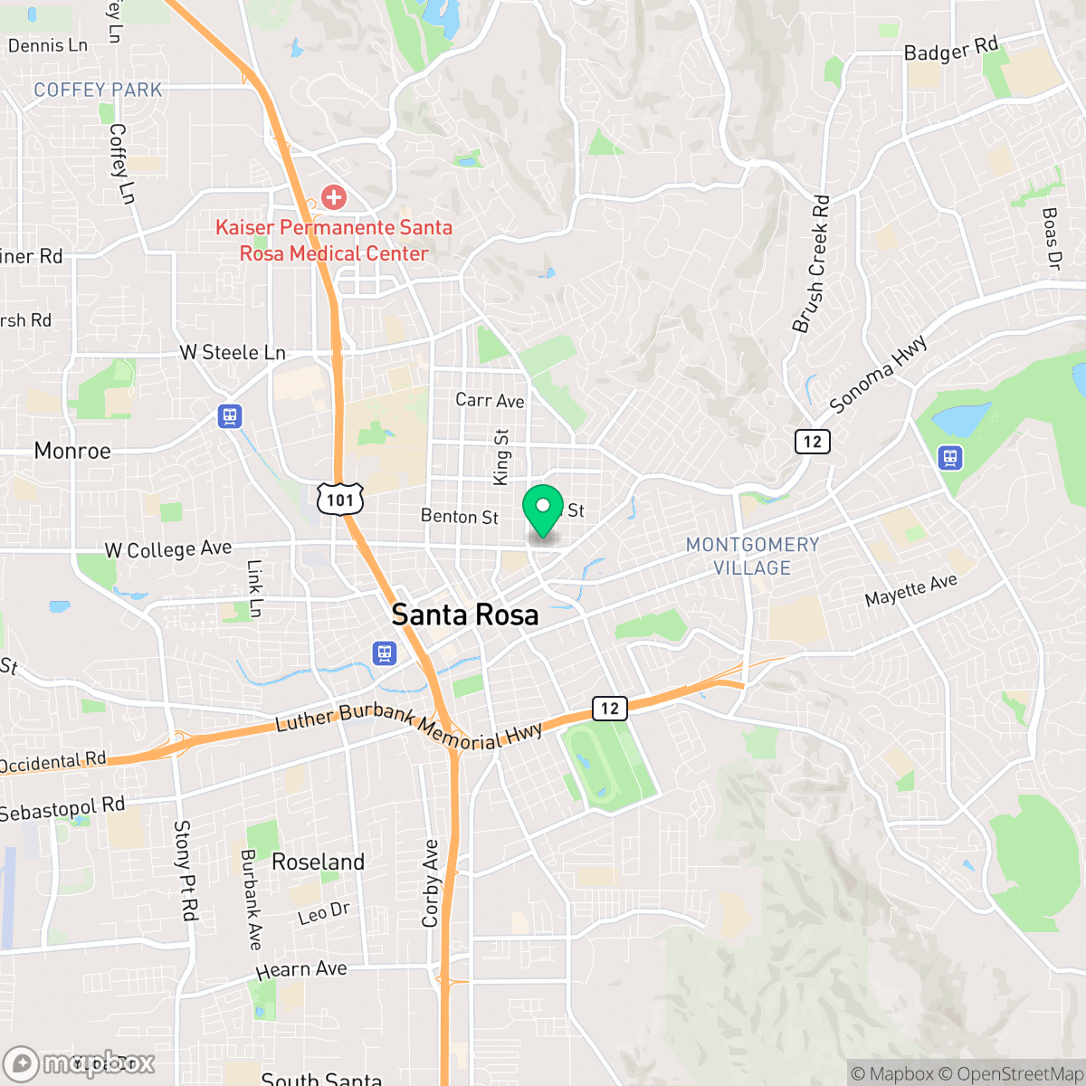 Map showing the location of Santa Rosa, CA — coverage area