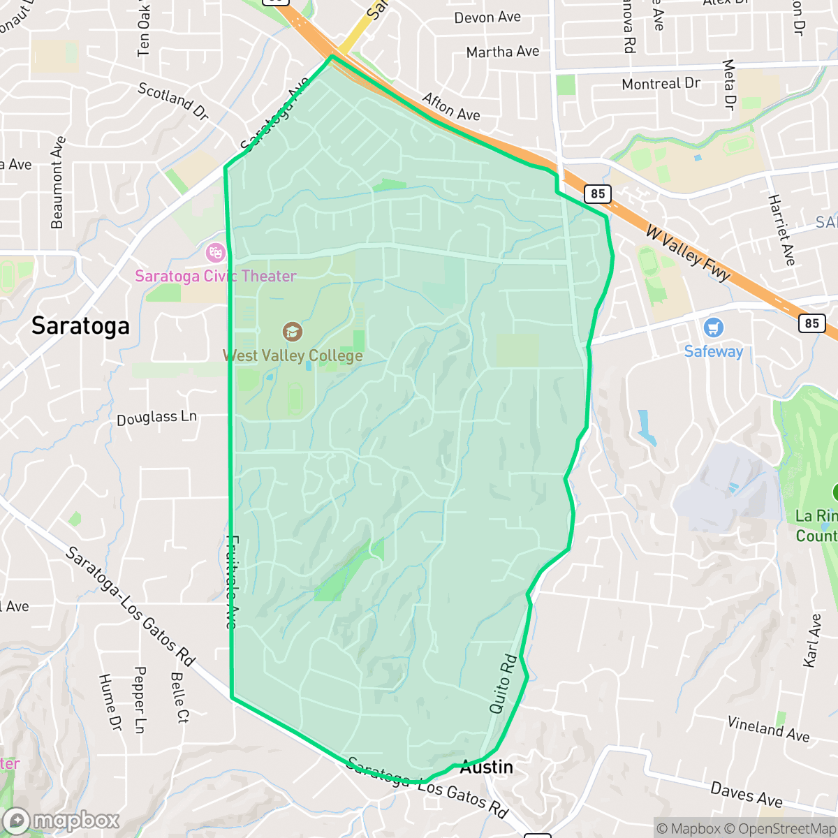 Map showing the location of Fruitvale, Saratoga, CA