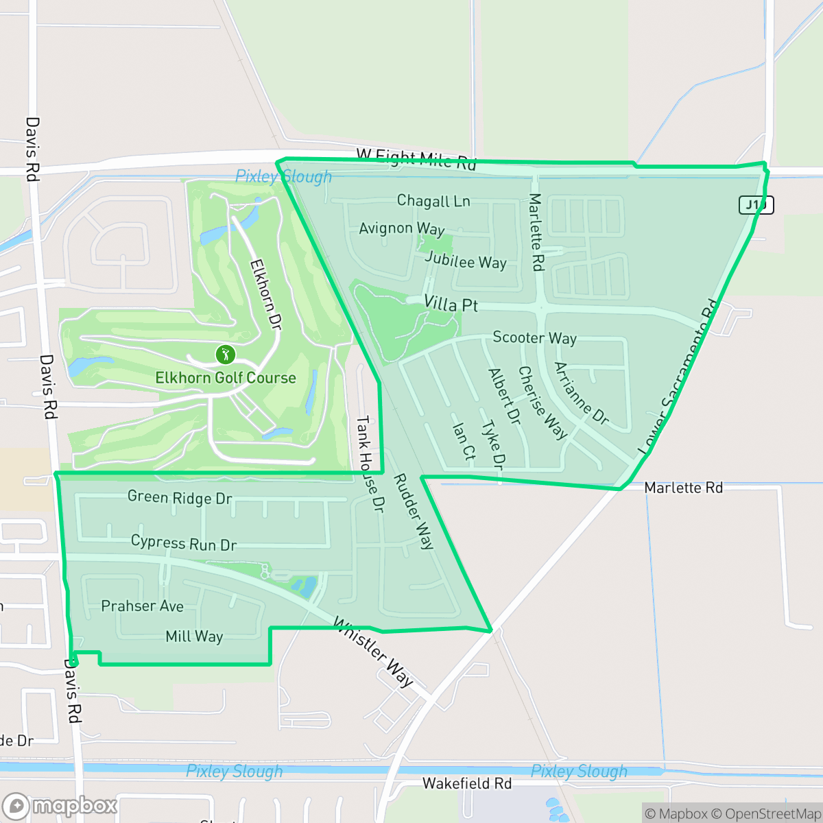 Map showing the location of Elkhorn, Stockton, CA