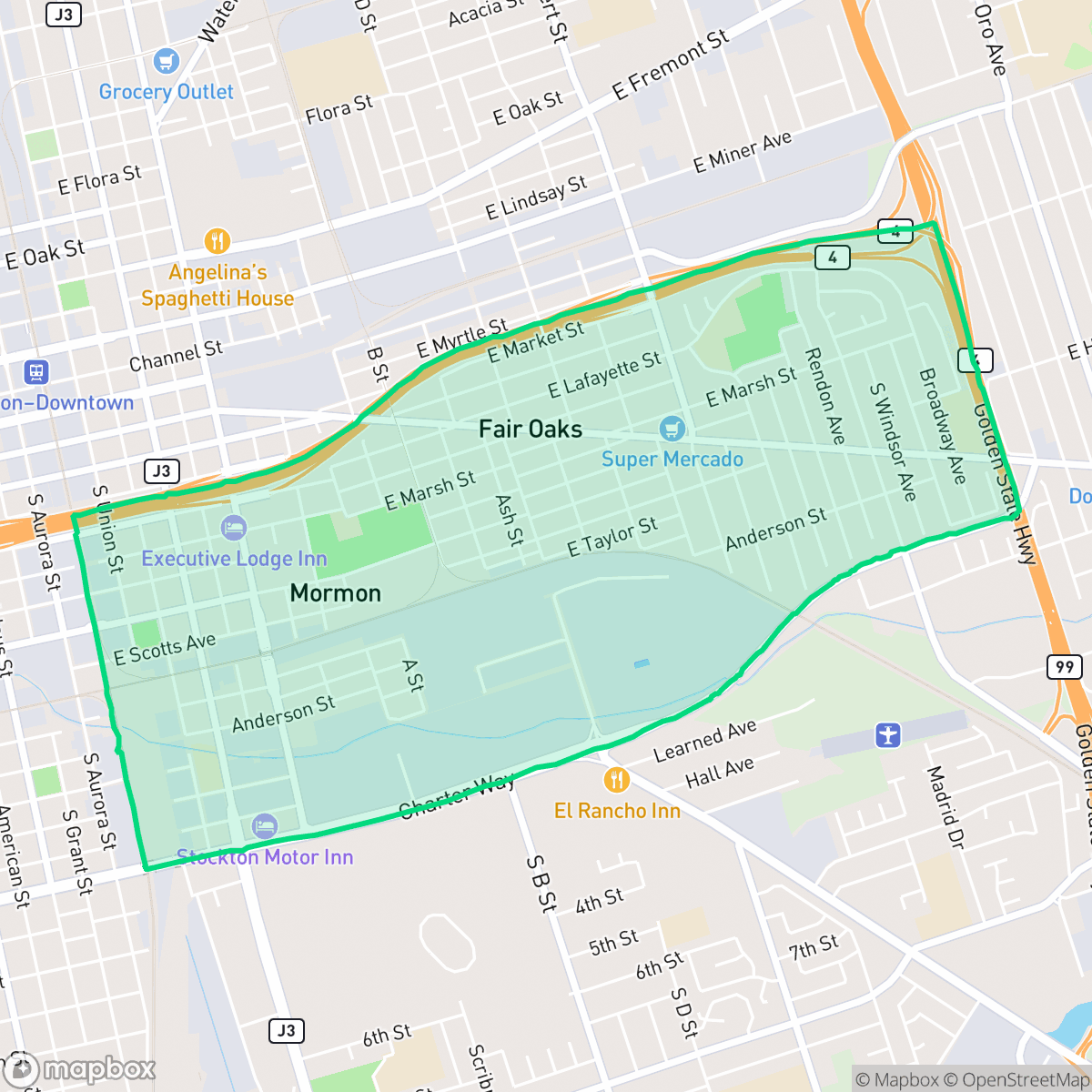 Map showing the location of Fair Oaks, Stockton, CA