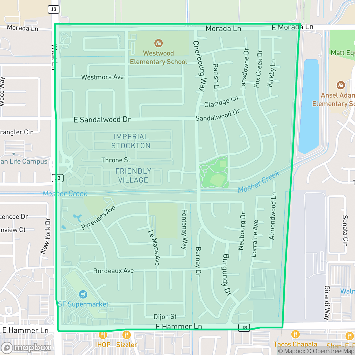 Map showing the location of Fox Creek, Stockton, CA