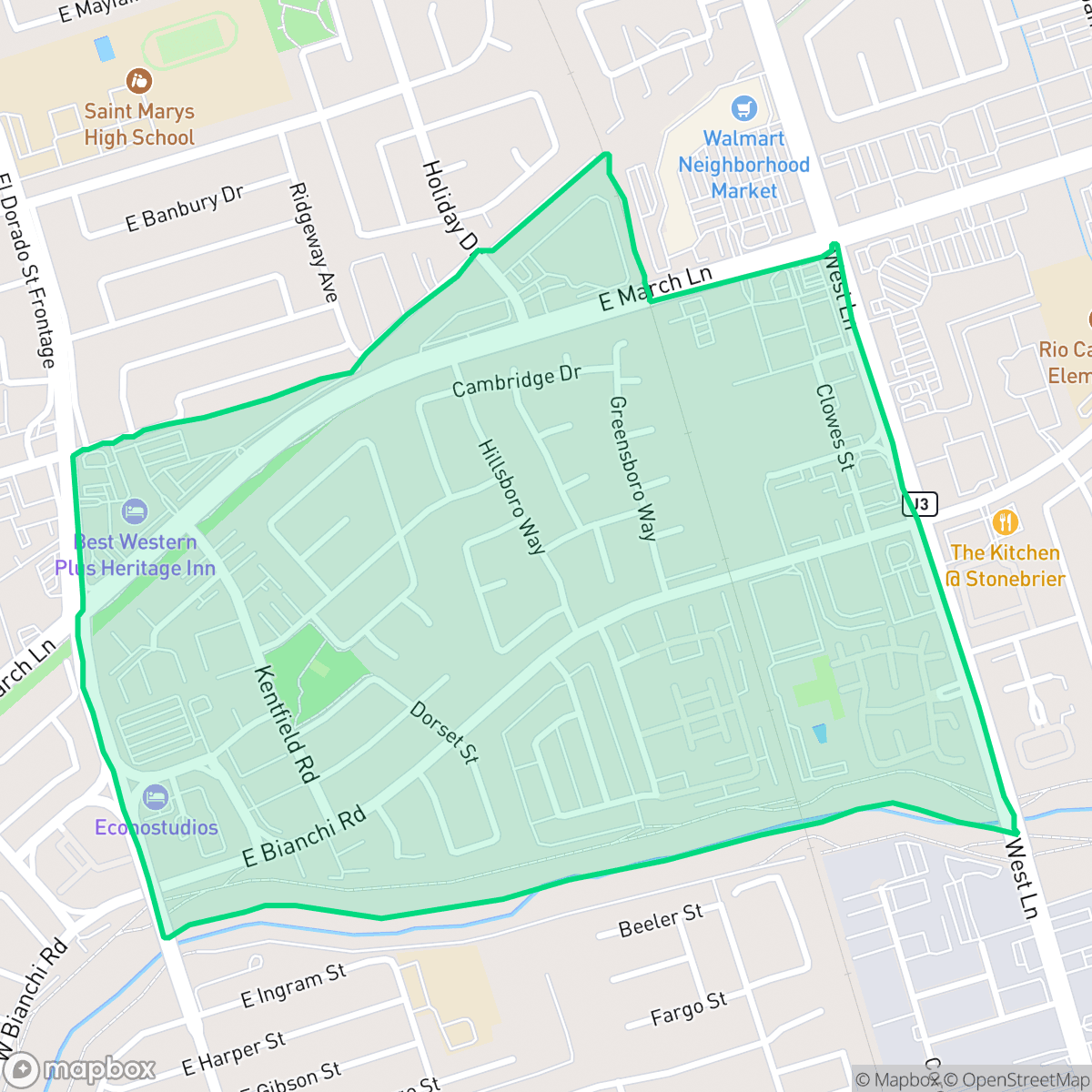 Map showing the location of Kentfield, Stockton, CA